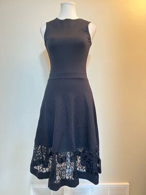 French Connection Black Lace-Trim Midi Dress